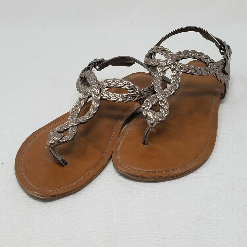 Women's Merona Jana Quarter Strap Flat Strappy Sandals in Silver Size 6